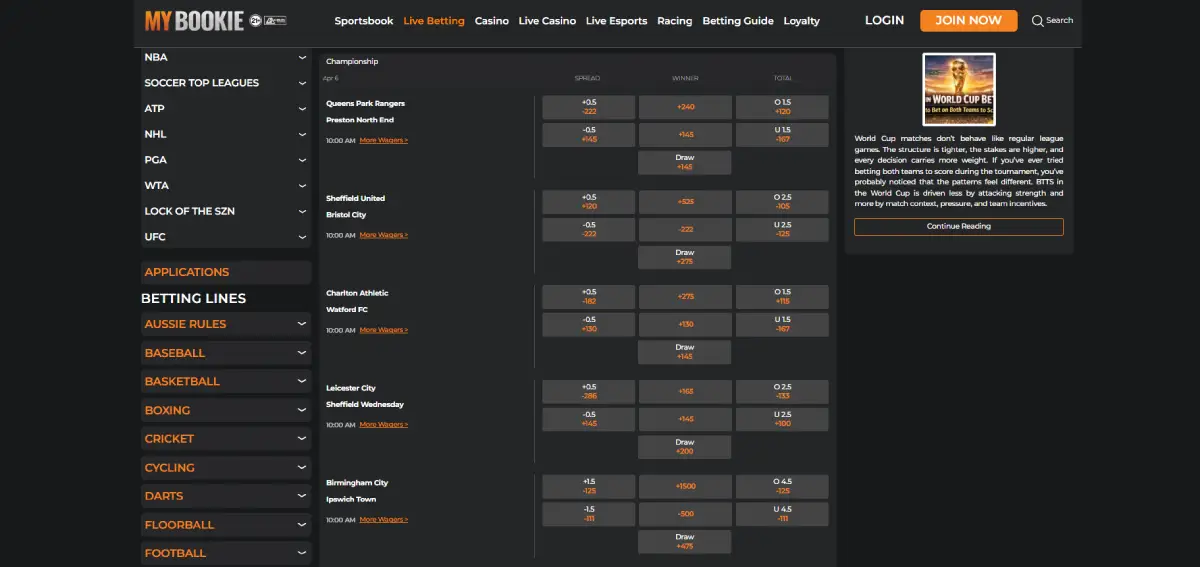 Mybookie sportsbook screenshot