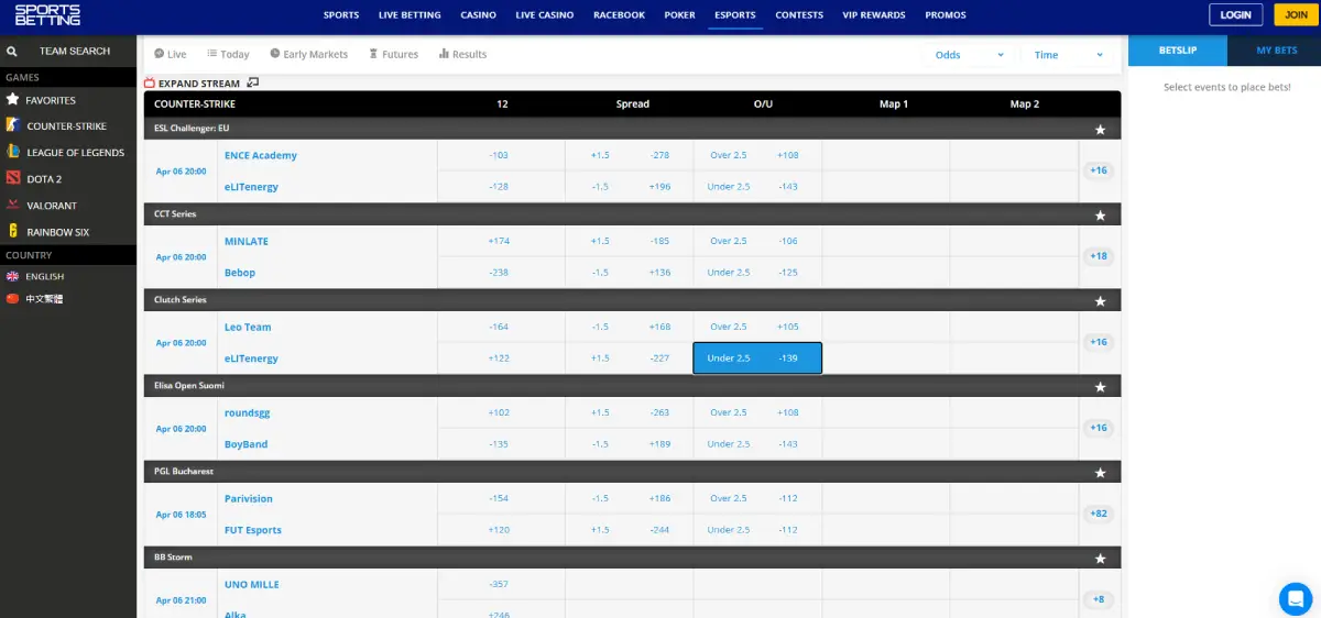 Sportsbetting.ag Esports Section